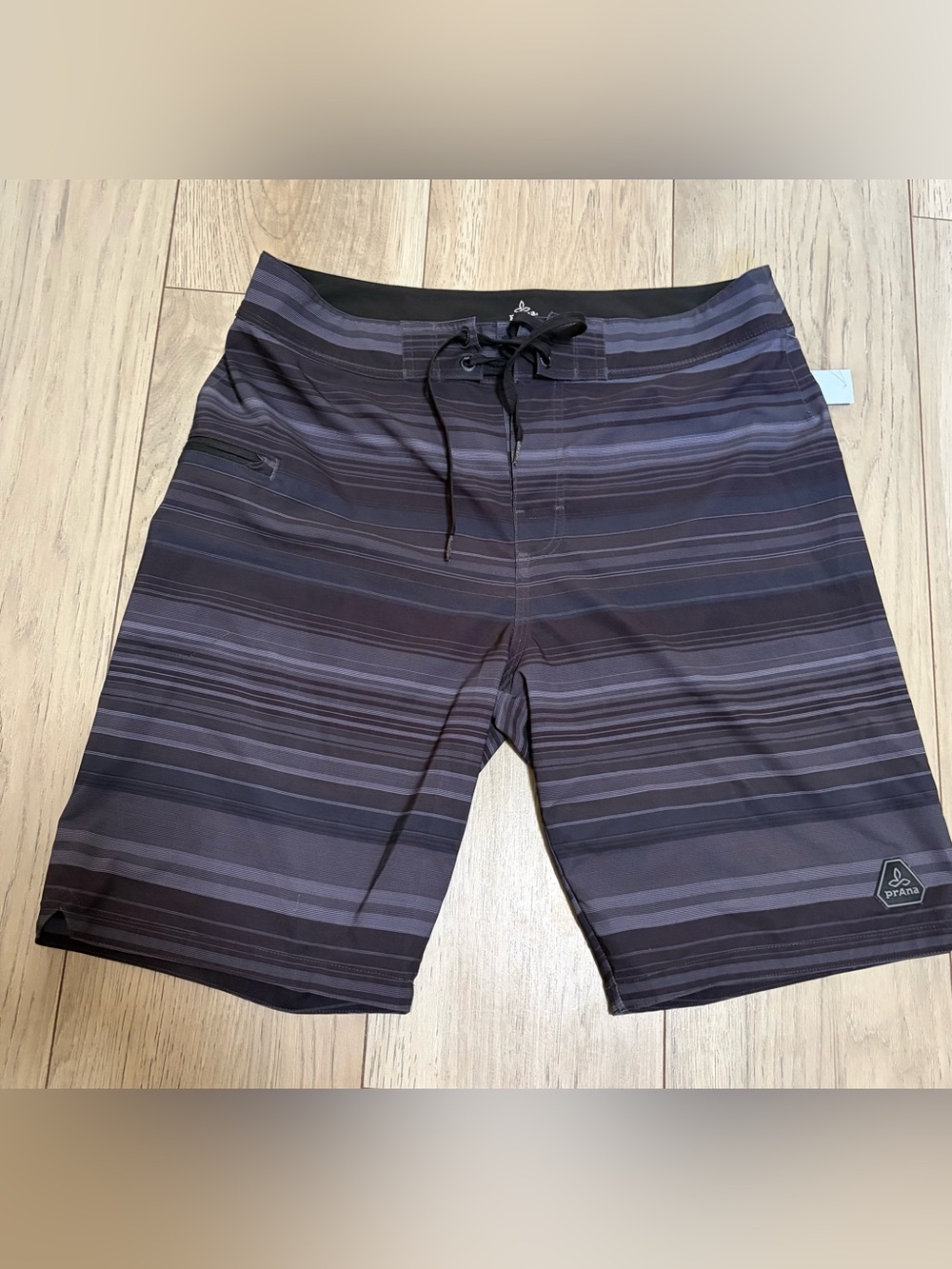 Prana Men's Black & Gray Striped Board Shorts